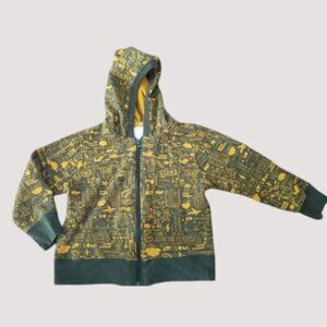 OLD NAVY Green and Yellow Little Boy Print Zip Front Hooded Sweatshirt Boys 3T